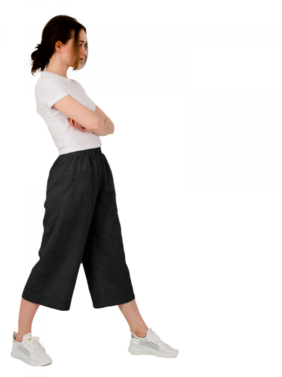 Штани кюлоти з боковими кишенями вільного сілуету чорного кольору