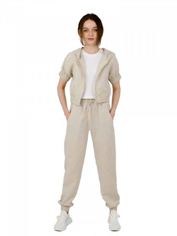 Бомбер короткий з капюшоном та рукавом реглан бежевого кольору