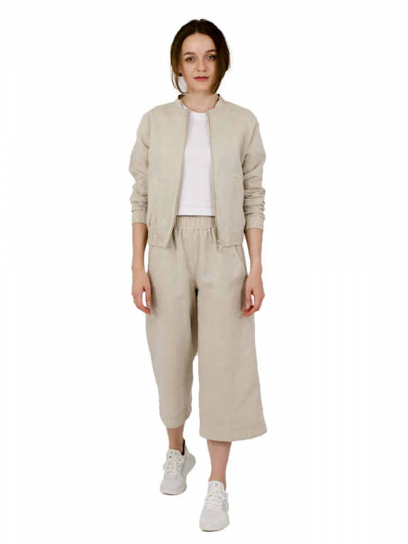 Бомбер класичний з двома кишенями та рукавом реглан на блискавці бежевого кольору