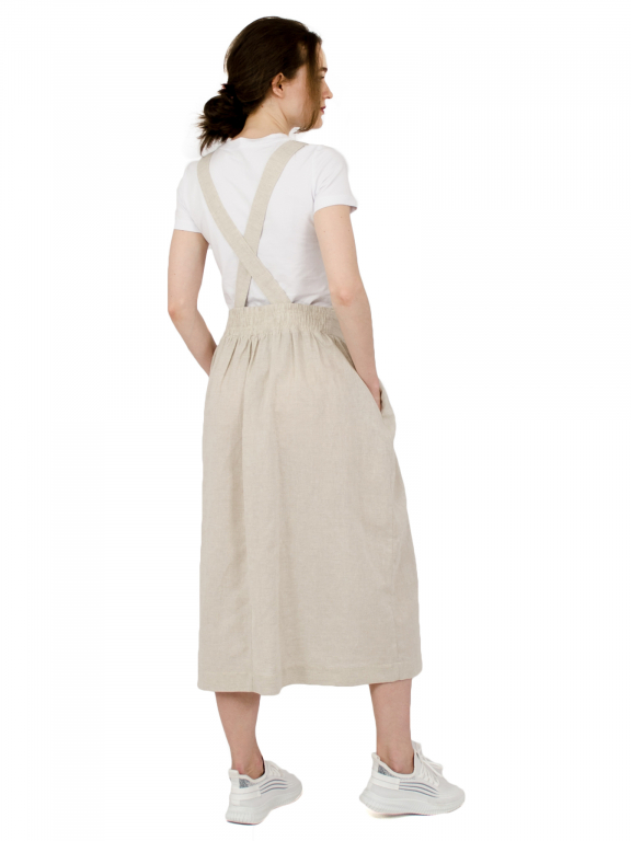 Сукня-комбінезон з бічними кишенями та еластичним поясом на спині бежевого кольору