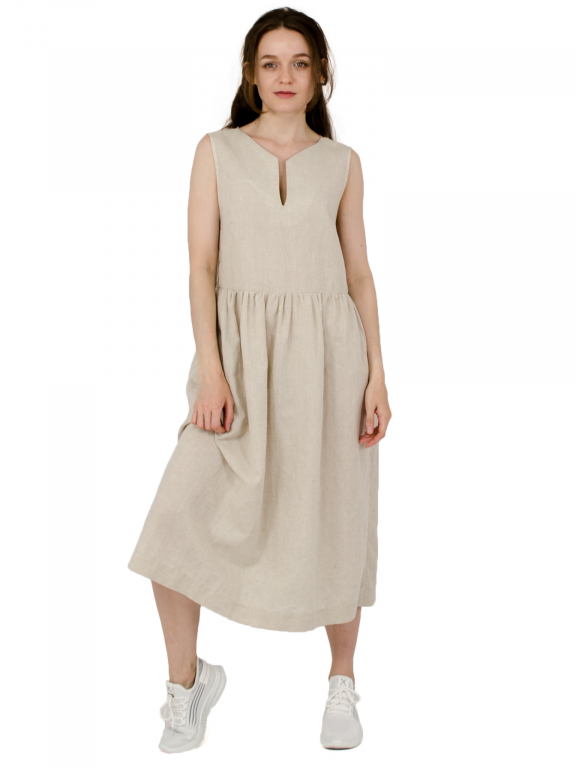 Сукня з декольте у "римському" стилі з поясом бежевого кольору