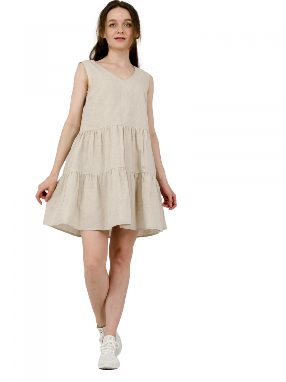 Сукня з двома ярусами воланів та боковими кишенями бежевого кольору